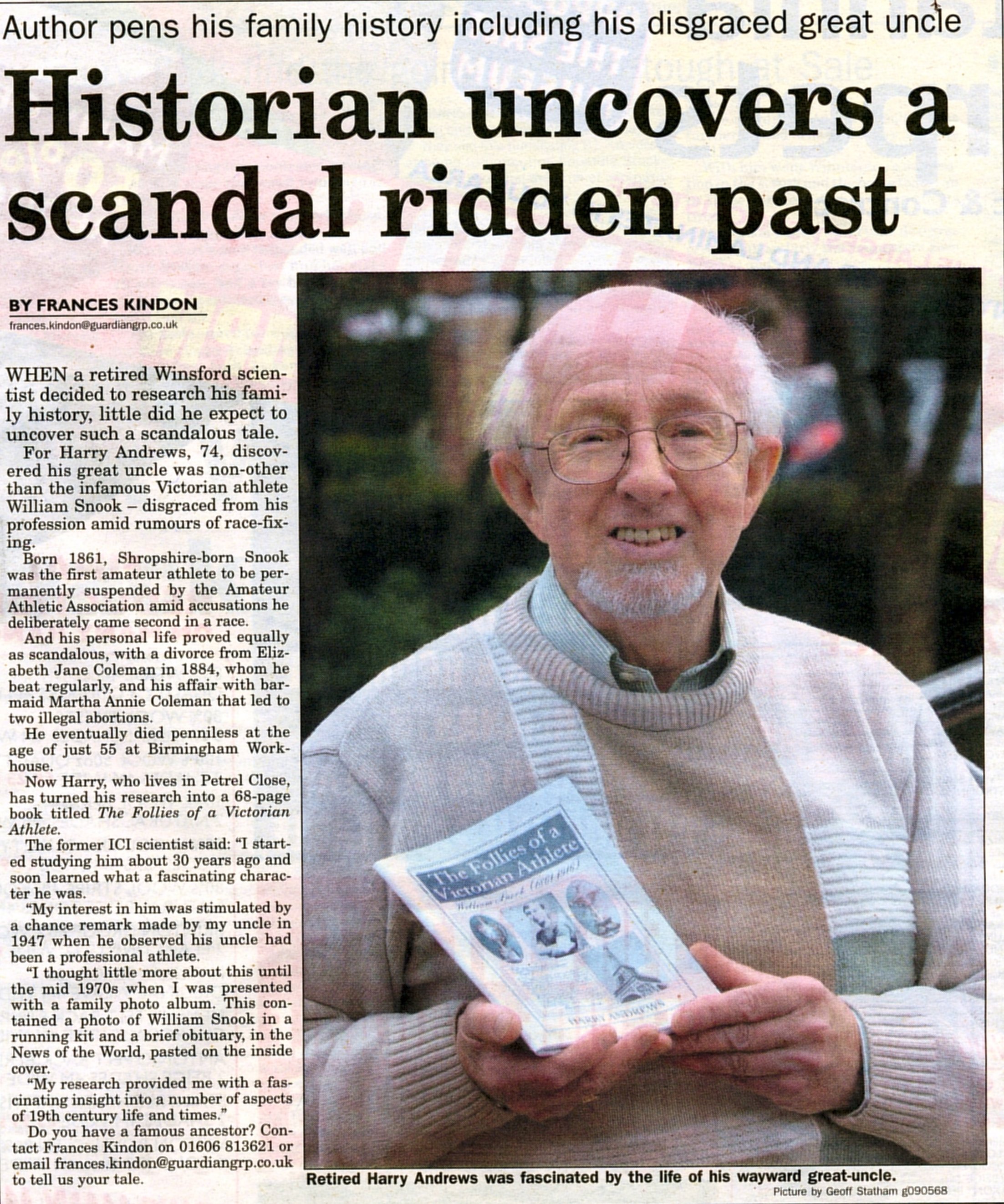 Review of The Follies of a Victorian athlete (William Snook 1861-1916) in the Winsford Guardian, 29th January 2009